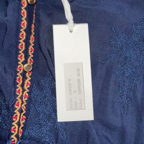 Jade by Johnny Was Sapphire Blue Maxi Dress Embroidered Button Womens Size Small - Picture 7 of 11